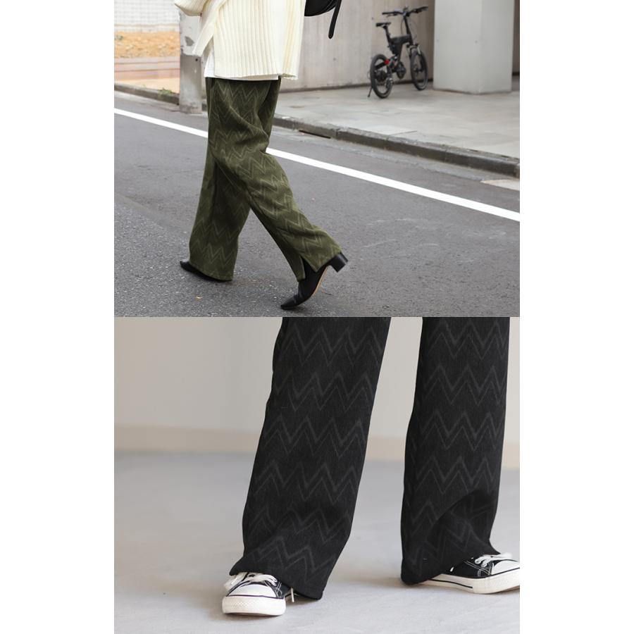 パンツ 裏起毛 リブ リブパンツ ボトムス レディース ワイドパンツ ワイド ロング ボア ヘリンボーン | HUG.U | 08