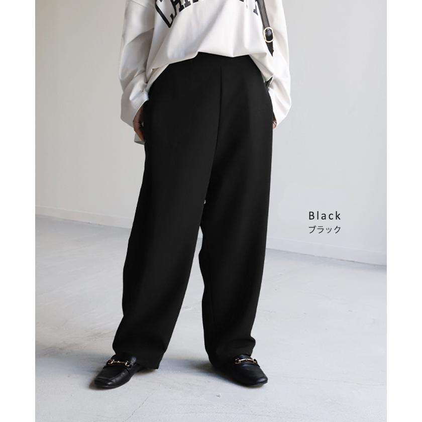 【美シルエット】体型カバータックワイドパンツ ブラック 美シルエット】体型カバータックワイドパンツ – O.W