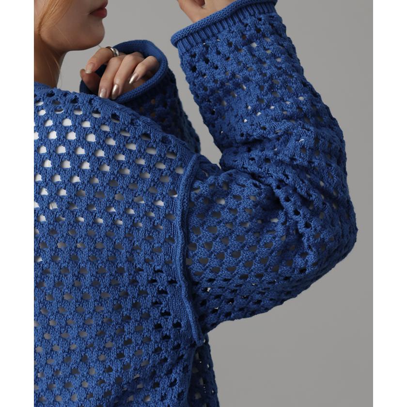 ニット メッシュ プルオーバー ボーダー レディース セーター ぽわん袖 重ね 体型カバー トップス ゆる 長袖 | HUG.U | 21