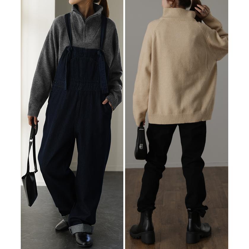 ニット ハーフジップ  トップス レディース セーター タートルネック ハイネック オーバーサイズ プルオーバー | HUG.U | 15