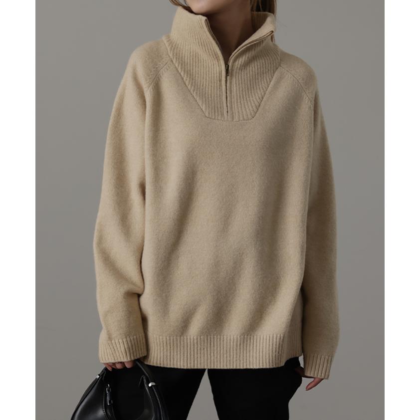 ニット ハーフジップ  トップス レディース セーター タートルネック ハイネック オーバーサイズ プルオーバー | HUG.U | 07