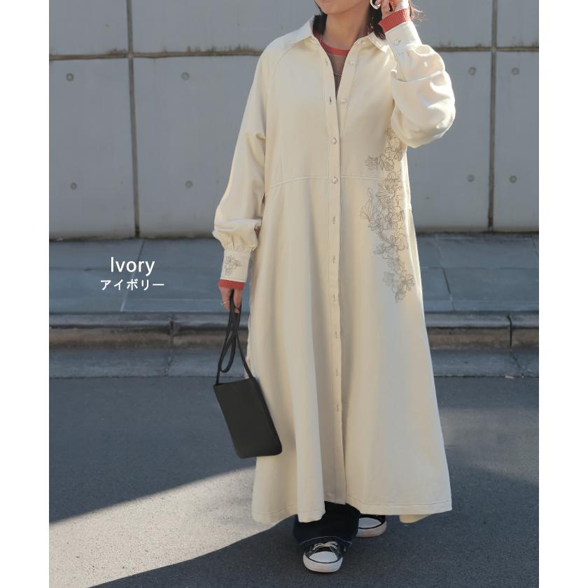 ワンピース ワンピ シャツ お洒落 刺繍 シャツワンピ シャツワンピース レディース ロング ロングワンピ | HUG.U | 15