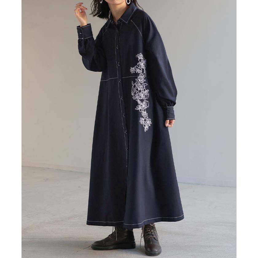 HUG.U ワンピース ワンピ シャツ お洒落 刺繍 シャツワンピ