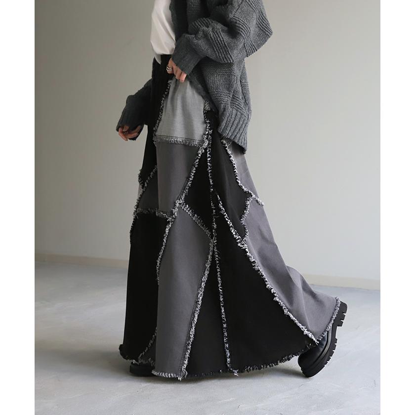 SALE スカート デニムスカート ロングスカート ロング フレア Aライン Aラインスカート ボトムス パッチワーク 2411sl | HUG.U | 11