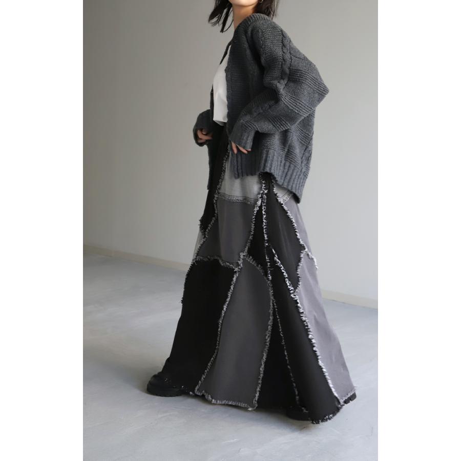 SALE スカート デニムスカート ロングスカート ロング フレア Aライン Aラインスカート ボトムス パッチワーク 2411sl | HUG.U | 08