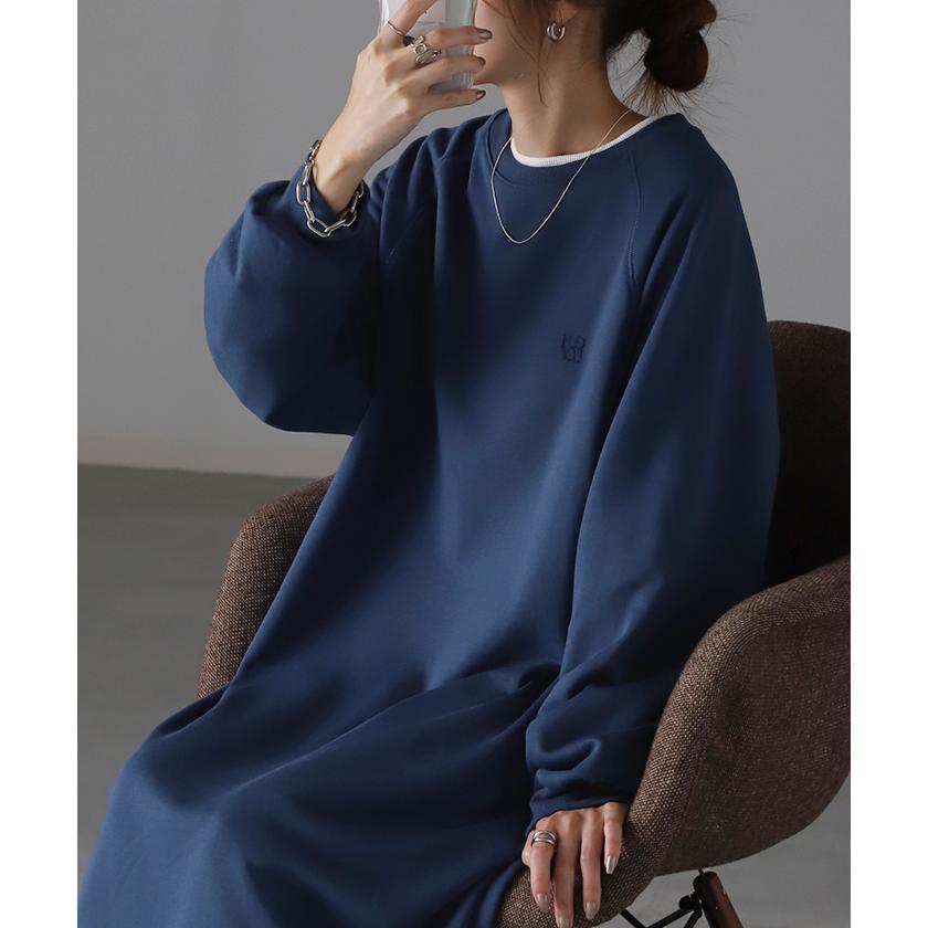 ロゴパターン長袖ワンピース HUG.U（ハグユー） ワンピース 刺繍 ロングワンピース レディース ロゴ