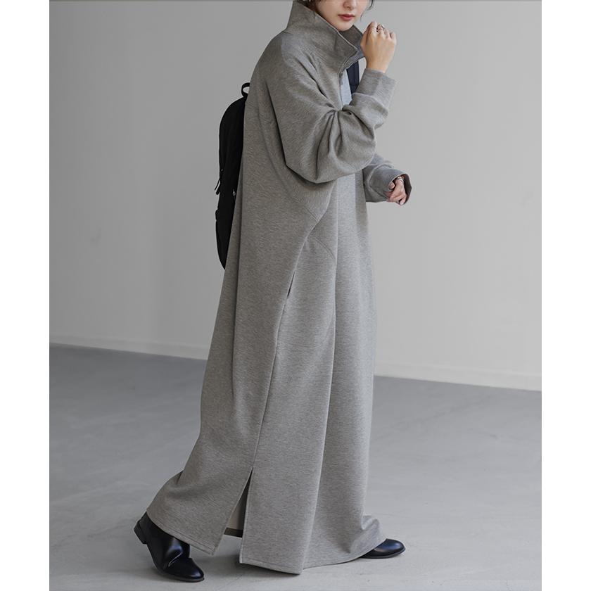 ワンピース ハーフジップ ロングワンピース レディース ロング ロングワンピ マキシ Aライン 長袖 スウェット タイムセールSW2 | HUG.U | 06