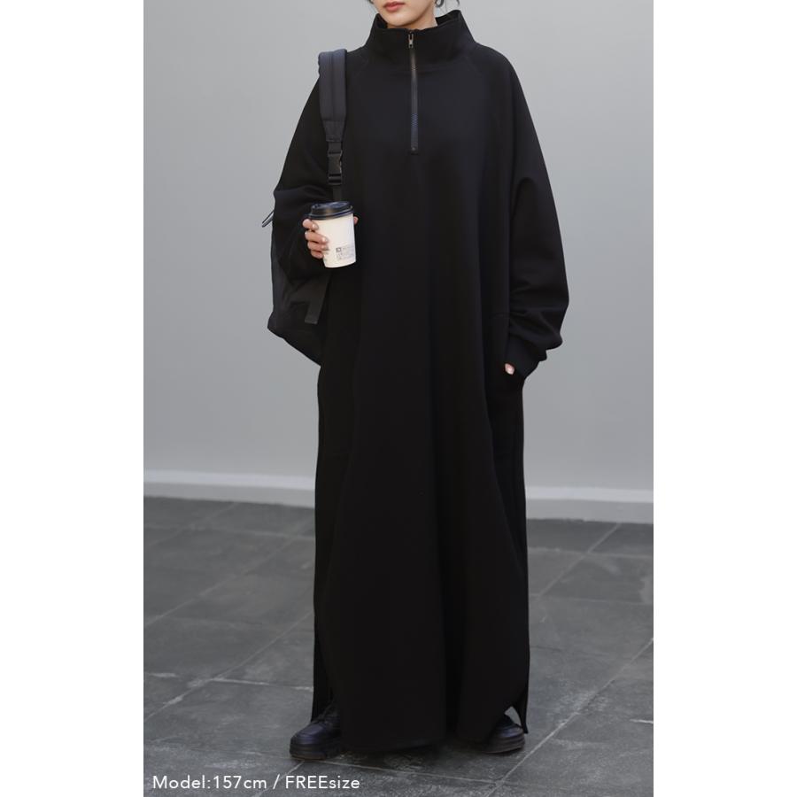 ワンピース ハーフジップ ロングワンピース レディース ロング ロングワンピ マキシ Aライン 長袖 スウェット タイムセールSW2 | HUG.U | 08