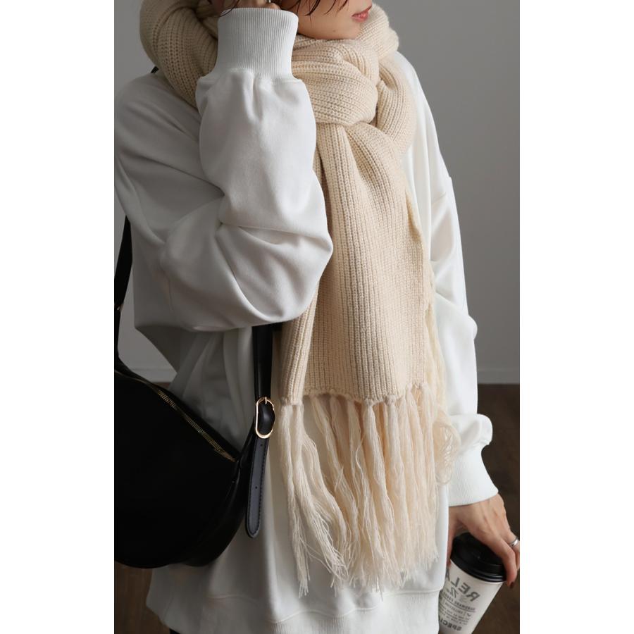 マフラー ニット 大判 厚手 レディース ニットマフラー ふわふわ フリンジ 大判ストール 大判マフラー 無地 | HUG.U | 09