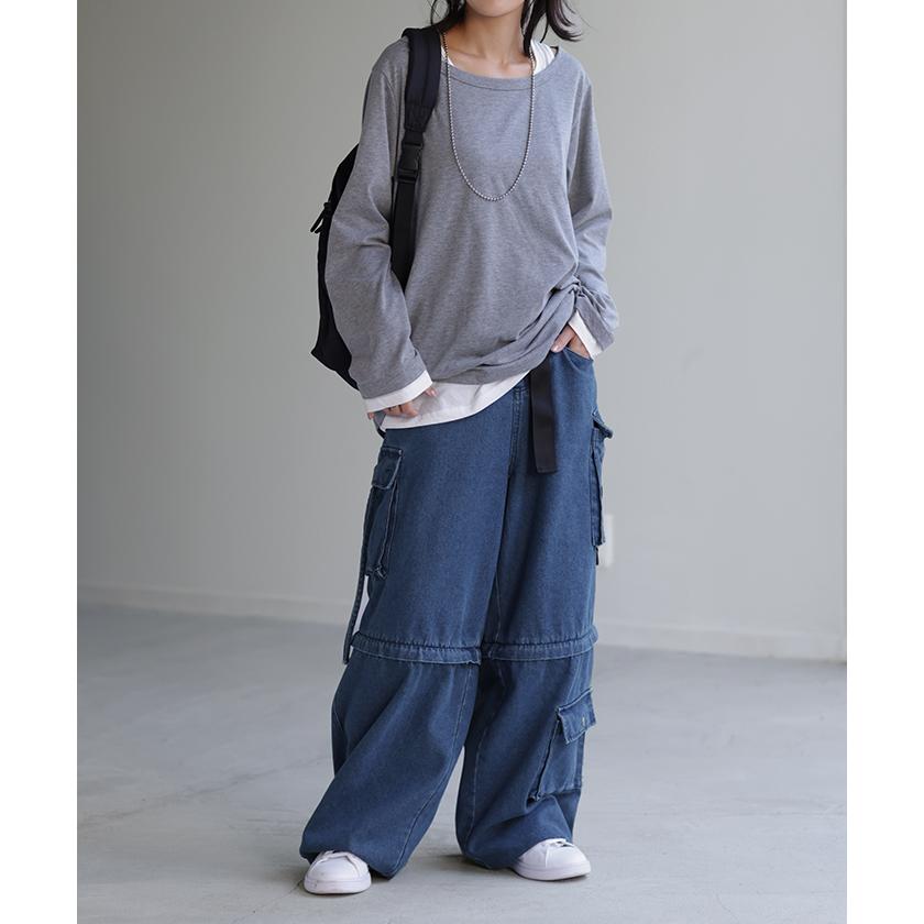 デニムパンツ パンツ ハーフパンツ ワイドパンツ レディース ワイド ジーンズ ジーパン ボトム カーゴパンツ | HUG.U | 15