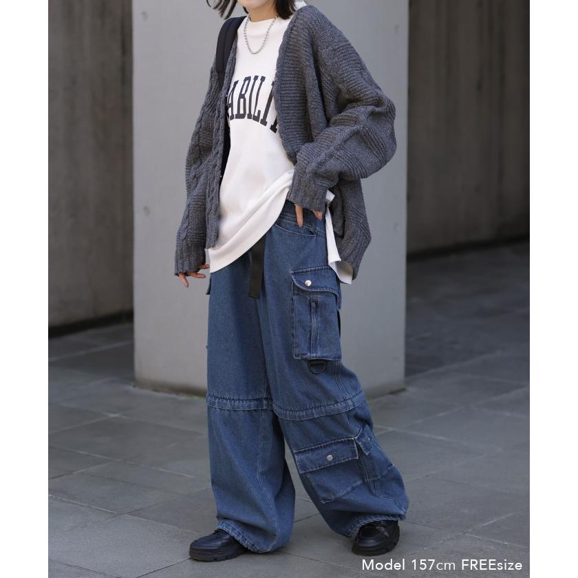 デニムパンツ パンツ ハーフパンツ ワイドパンツ レディース ワイド ジーンズ ジーパン ボトム カーゴパンツ | HUG.U | 04