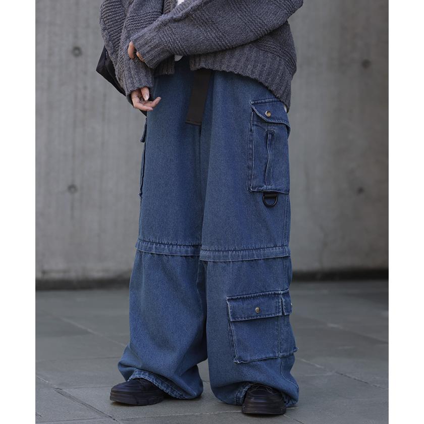 デニムパンツ パンツ ハーフパンツ ワイドパンツ レディース ワイド ジーンズ ジーパン ボトム カーゴパンツ | HUG.U | 06