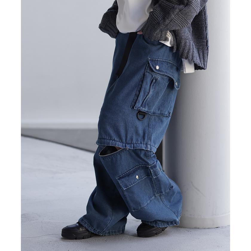 デニムパンツ パンツ ハーフパンツ ワイドパンツ レディース ワイド ジーンズ ジーパン ボトム カーゴパンツ | HUG.U | 08