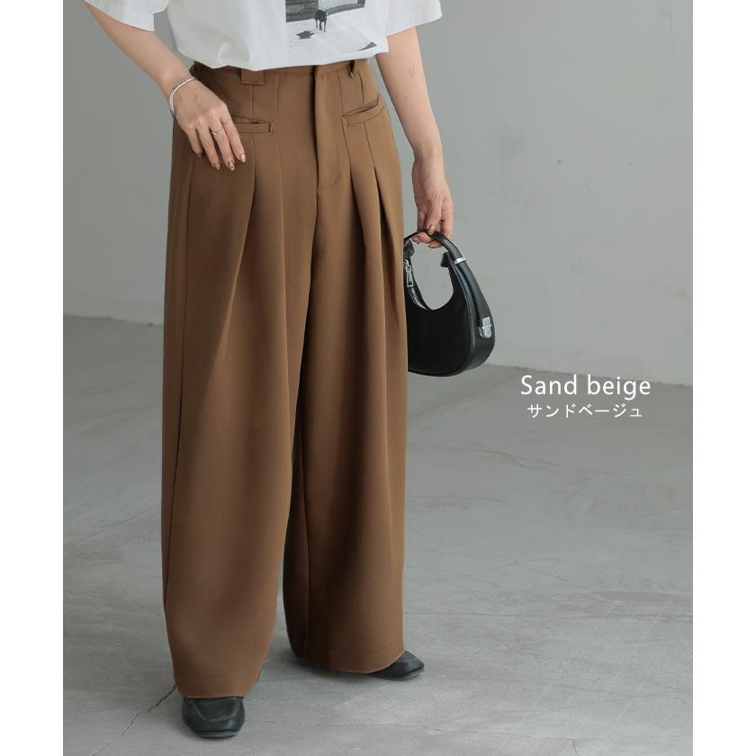 パンツ ワイド ボトムス レディース ボトムス ボトム ズボン ずぼん ワイドパンツ タック タックパンツ ゴム ウエストゴム ポケット ガウチョ バギー | HUG.U | 13