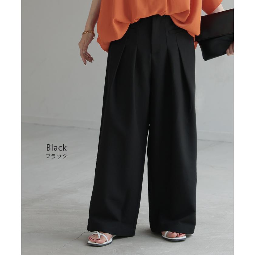 パンツ ワイド ボトムス レディース ボトムス ボトム ズボン ずぼん ワイドパンツ タック タックパンツ ゴム ウエストゴム ポケット ガウチョ バギー | HUG.U | 15