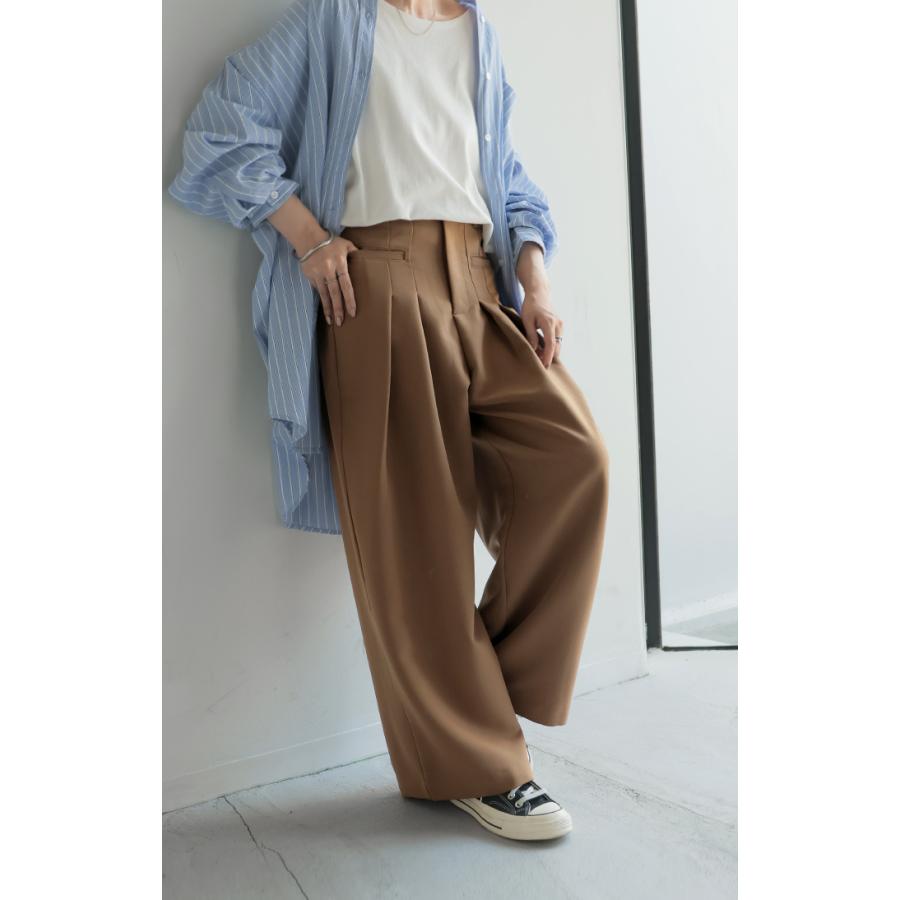 パンツ ワイド ボトムス レディース ボトムス ボトム ズボン ずぼん ワイドパンツ タック タックパンツ ゴム ウエストゴム ポケット ガウチョ バギー | HUG.U | 18