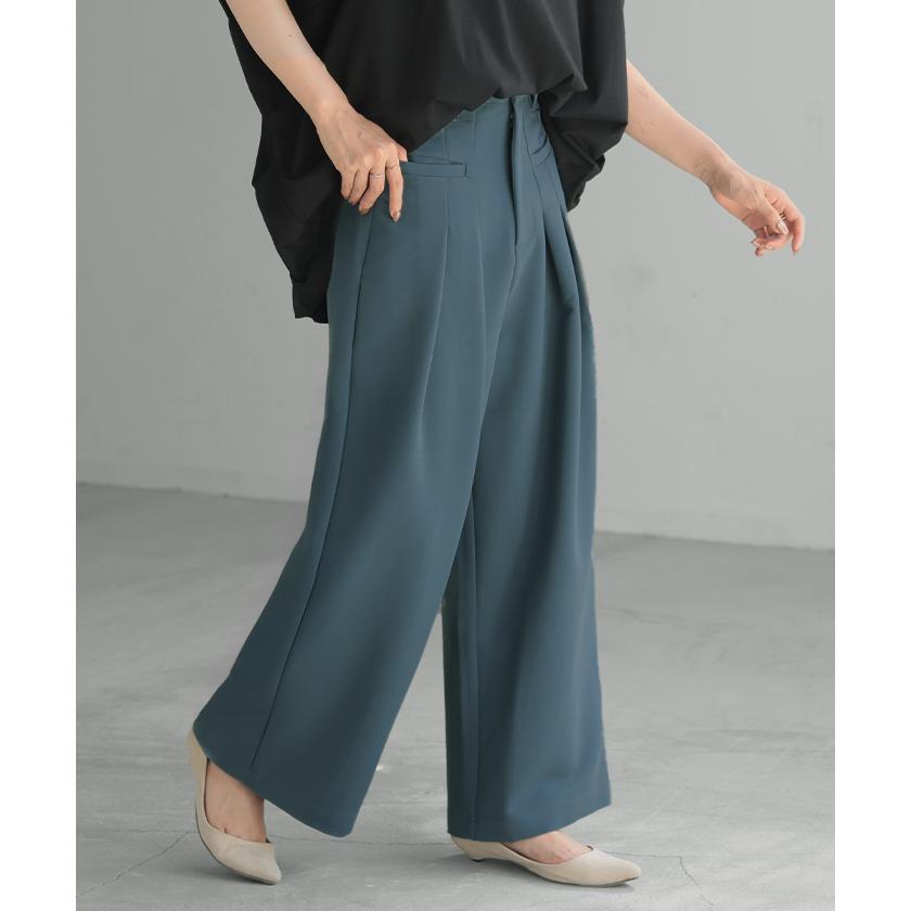 パンツ ワイド ボトムス レディース ボトムス ボトム ズボン ずぼん ワイドパンツ タック タックパンツ ゴム ウエストゴム ポケット ガウチョ バギー | HUG.U | 20