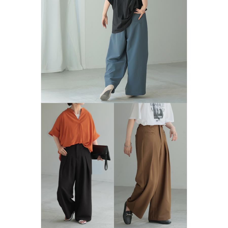 パンツ ワイド ボトムス レディース ボトムス ボトム ズボン ずぼん ワイドパンツ タック タックパンツ ゴム ウエストゴム ポケット ガウチョ バギー | HUG.U | 22
