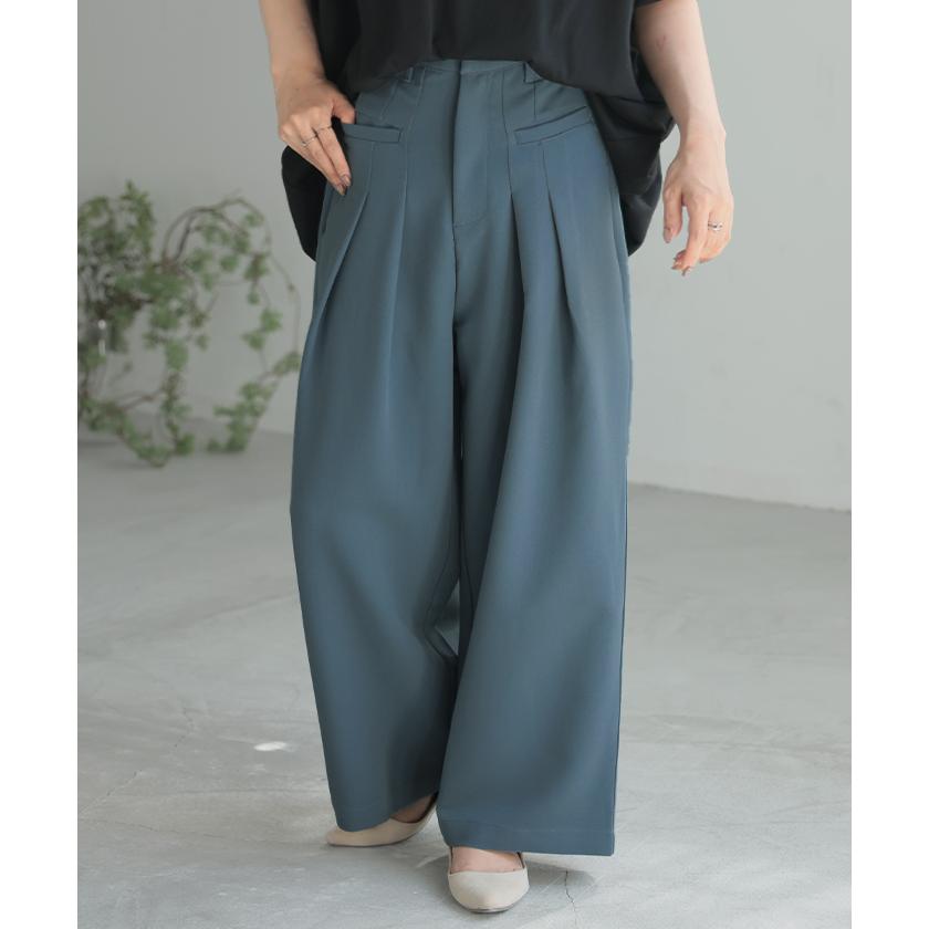 パンツ ワイド ボトムス レディース ボトムス ボトム ズボン ずぼん ワイドパンツ タック タックパンツ ゴム ウエストゴム ポケット ガウチョ バギー | HUG.U | 07