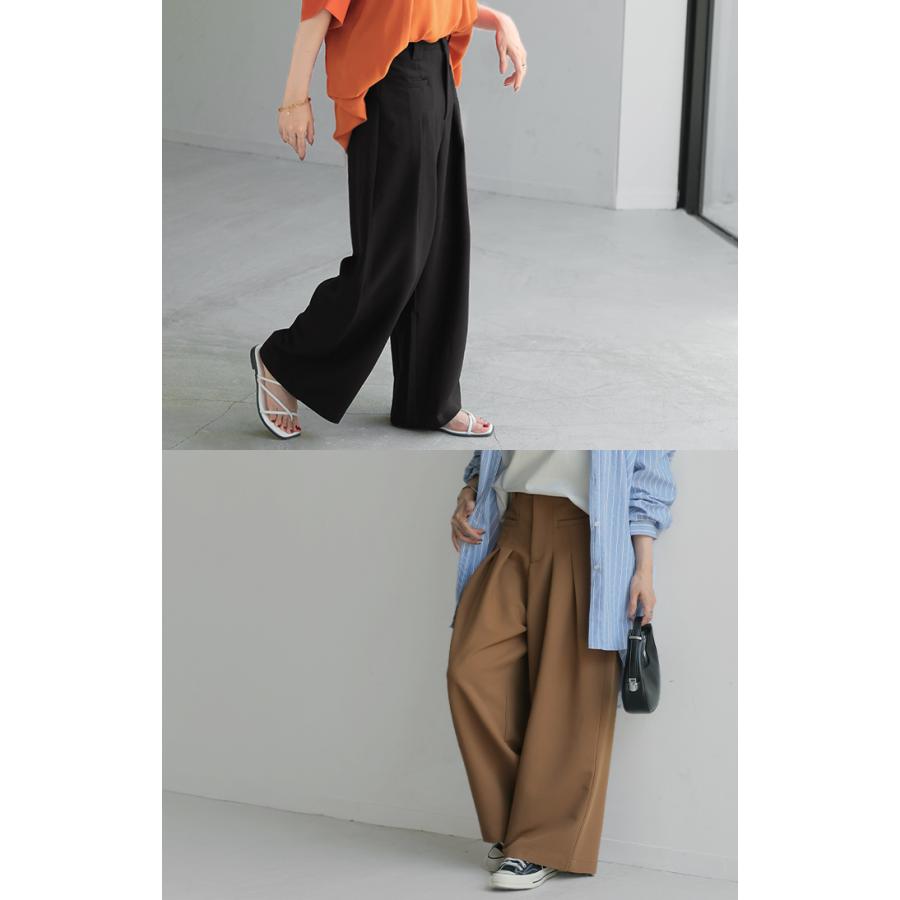パンツ ワイド ボトムス レディース ボトムス ボトム ズボン ずぼん ワイドパンツ タック タックパンツ ゴム ウエストゴム ポケット ガウチョ バギー | HUG.U | 10