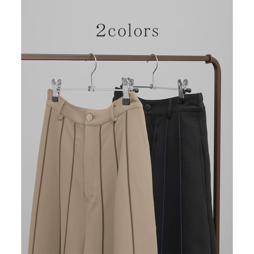 パンツ ワイド ラインパンツ レディース ライン パイピング ワイドパンツ ロング ロングパンツ 体型カバー ボトムス ボトム ストレート ズボン ゆったり | HUG.U | 12