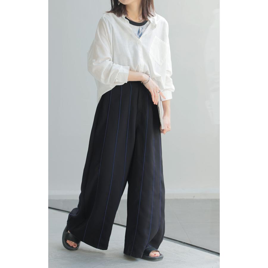 パンツ ワイド ラインパンツ レディース ライン パイピング ワイドパンツ ロング ロングパンツ 体型カバー ボトムス ボトム ストレート ズボン ゆったり | HUG.U | 17