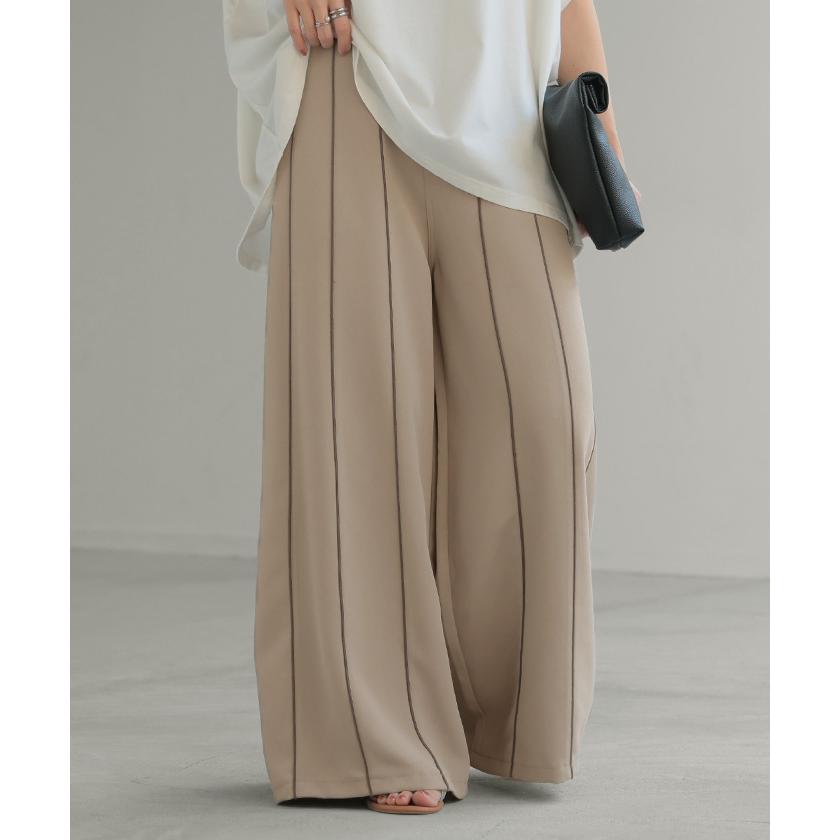 パンツ ワイド ラインパンツ レディース ライン パイピング ワイドパンツ ロング ロングパンツ 体型カバー ボトムス ボトム ストレート ズボン ゆったり | HUG.U | 06