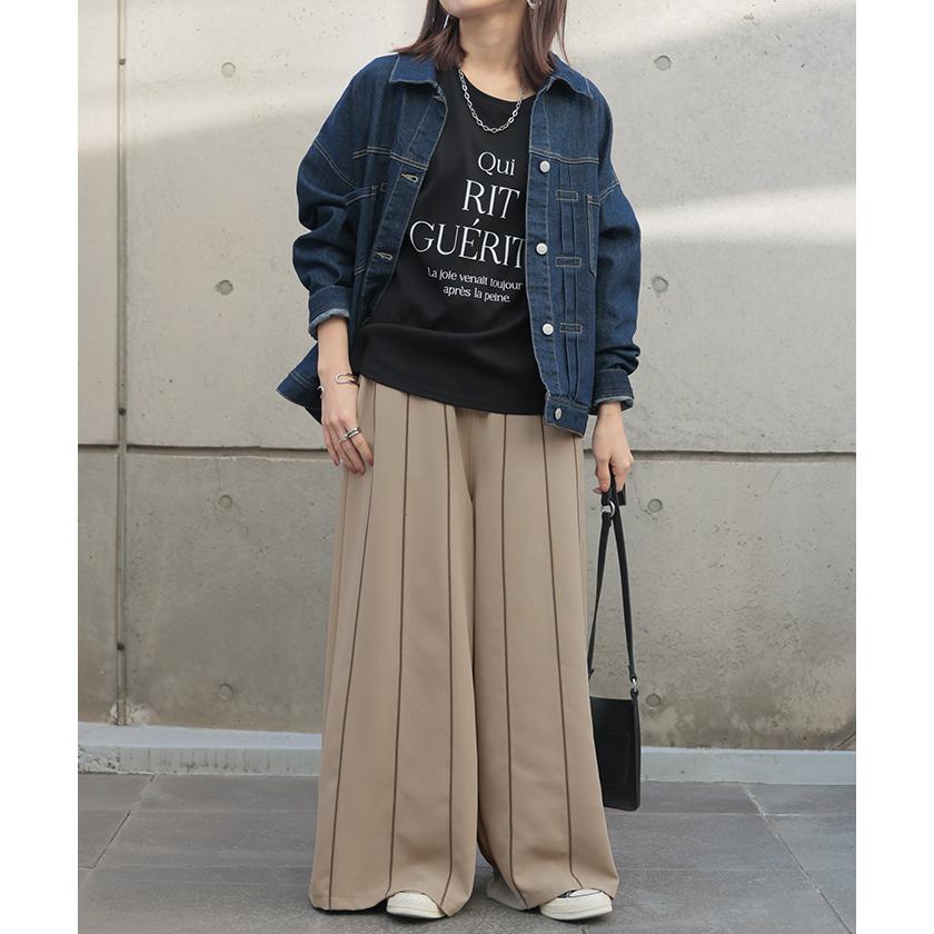 パンツ ワイド ラインパンツ レディース ライン パイピング ワイドパンツ ロング ロングパンツ 体型カバー ボトムス ボトム ストレート ズボン ゆったり | HUG.U | 08