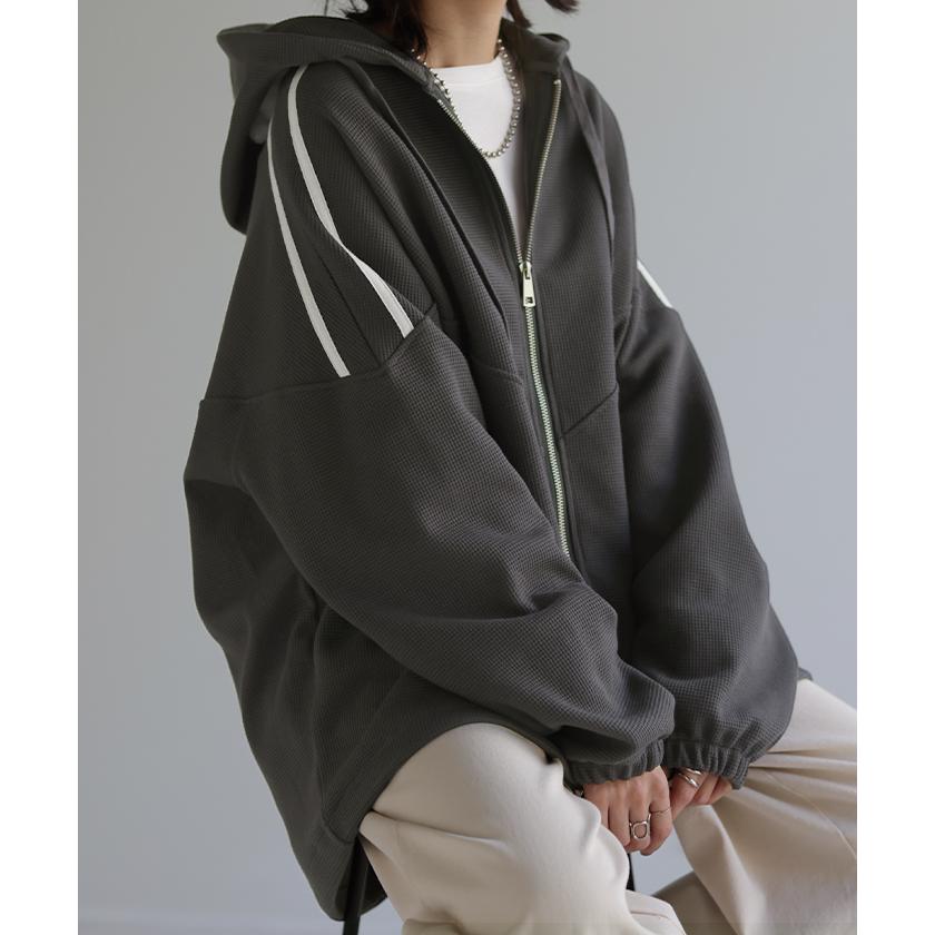 パーカー ワッフル 体型カバー アウター レディース ライトアウター トップス ワッフルパーカー | HUG.U | 08