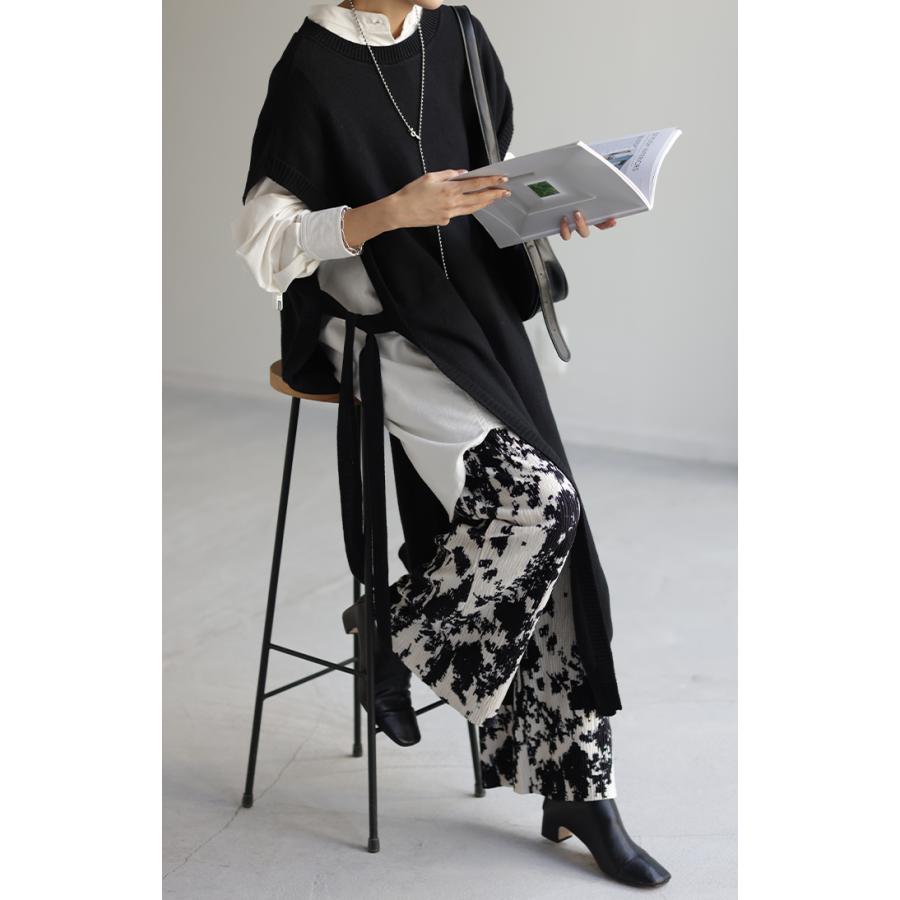 リブパンツ セルフカット プリーツ ワイドパンツ レディース ボトムス パンツ リブ カットオフ フリーカット 裾 高身長 カット | HUG.U | 21