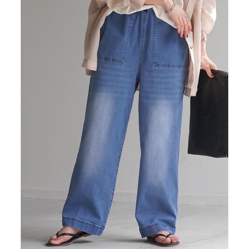 デニムパンツ レディース 裏シャギー ストレート 大きいサイズ ジーンズ ジーパン ボトム 体型カバー ワイド ボトムス ズボン ゆったり | HUG.U | 10