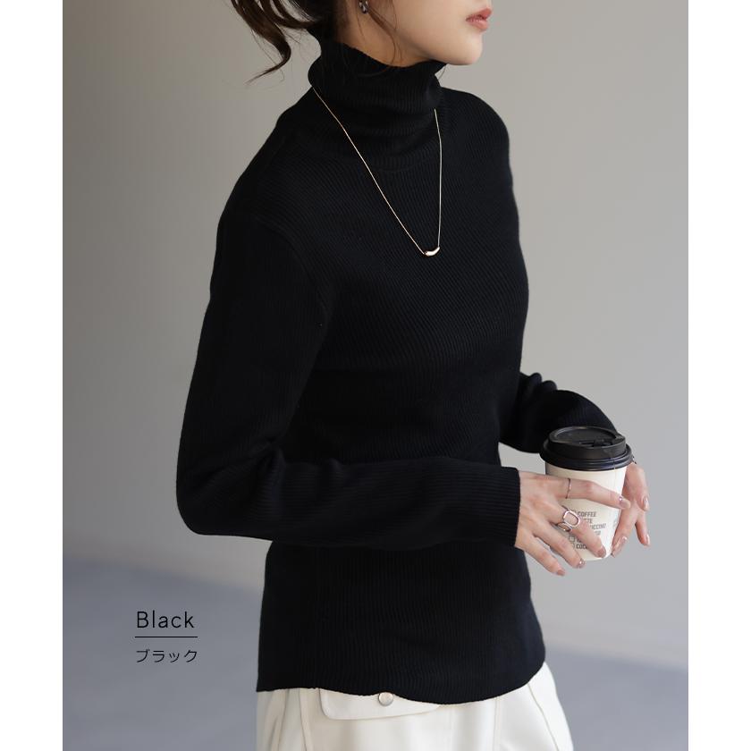 ニット 発熱 リブ タートル ハイネック タートルニット 下着 インナー リブニット タートルネック トップス | HUG.U | 24
