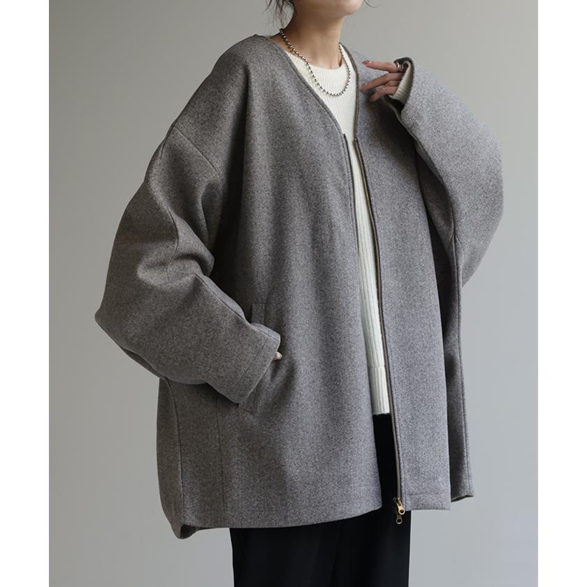 アウター メルトン チュニック コート レディース メルトンコート ドルマン 体型カバー ノーカラー ブルゾン dolmanouter | HUG.U | 14