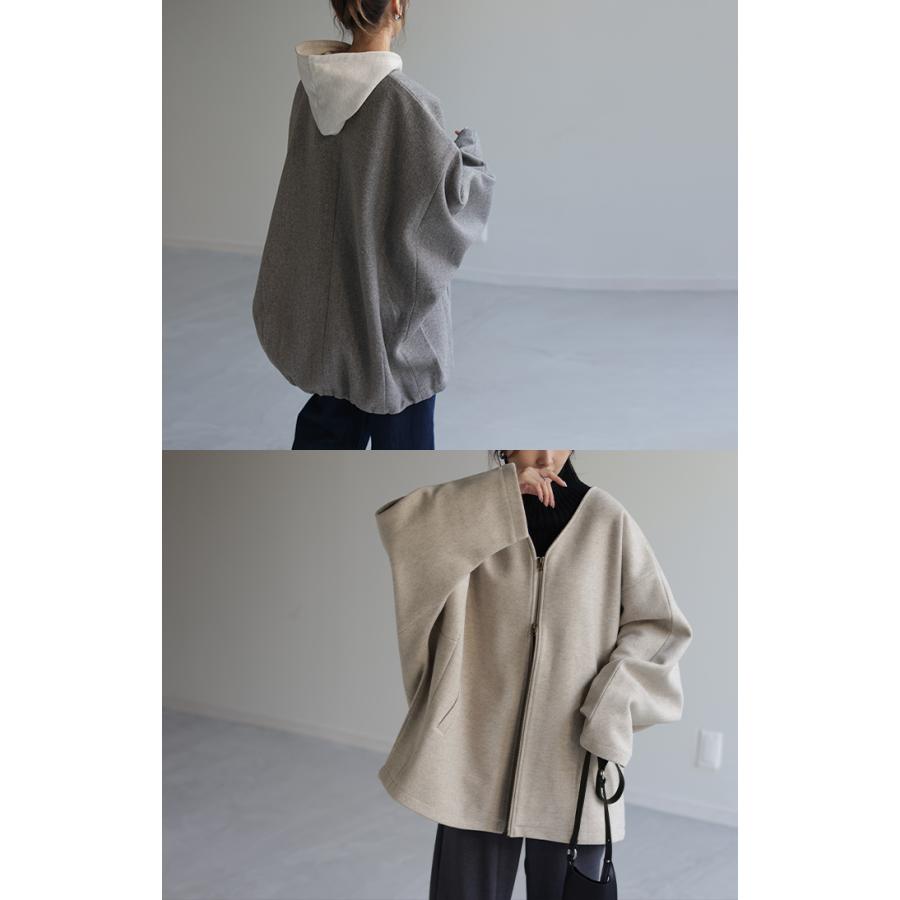 アウター メルトン チュニック コート レディース メルトンコート ドルマン 体型カバー ノーカラー ブルゾン dolmanouter | HUG.U | 18
