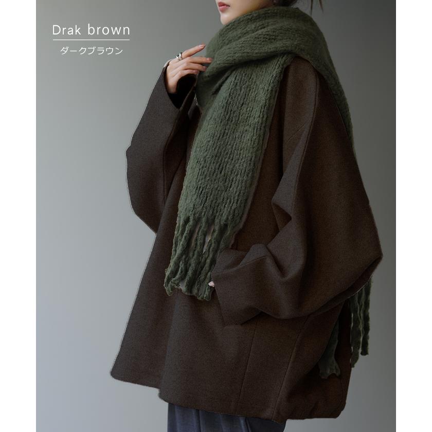 アウター メルトン チュニック コート レディース メルトンコート ドルマン 体型カバー ノーカラー ブルゾン dolmanouter | HUG.U | 20