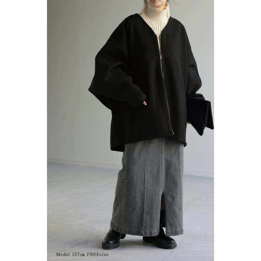 アウター メルトン チュニック コート レディース メルトンコート ドルマン 体型カバー ノーカラー ブルゾン dolmanouter | HUG.U | 08