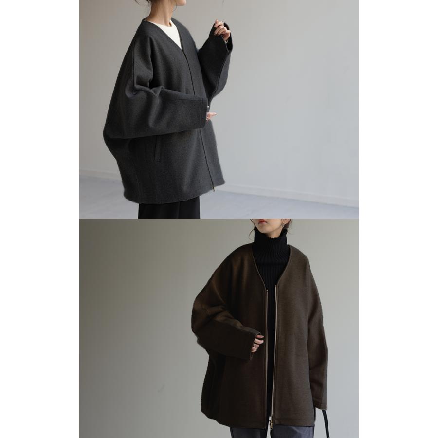 アウター メルトン チュニック コート レディース メルトンコート ドルマン 体型カバー ノーカラー ブルゾン dolmanouter | HUG.U | 11