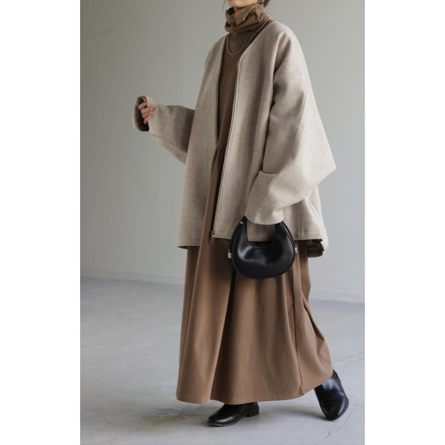 アウター メルトン チュニック コート レディース メルトンコート ドルマン 体型カバー ノーカラー ブルゾン dolmanouter | HUG.U | 13