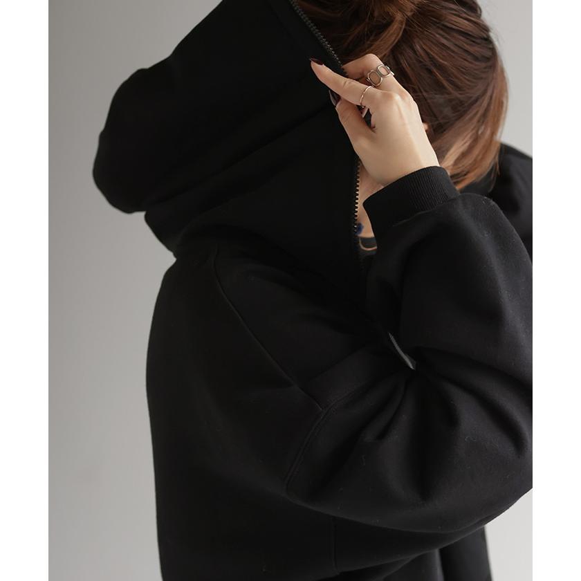 パーカー ロング 綿100 体型カバー アウター レディース ライトアウター フード 刺繍 ロゴ トップス フーディー OUTER2410 | HUG.U | 20