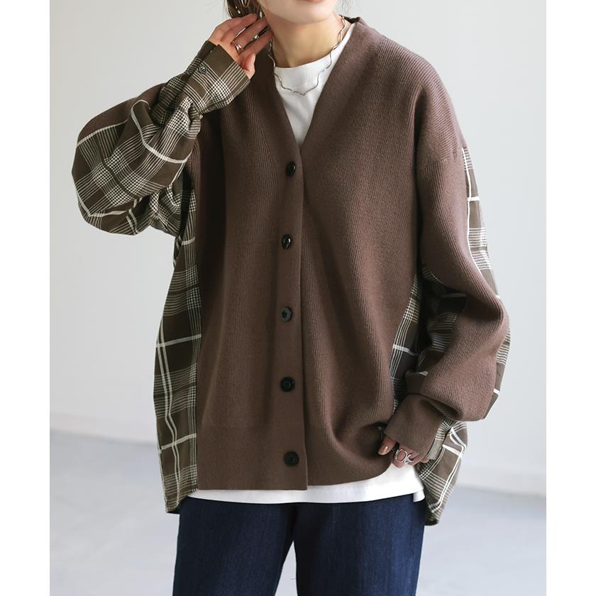 HUG.U カーディガン ニット 体型カバー レディース チェック柄 HUG.U カーディガン ニット 体型カバー レディース チェック柄