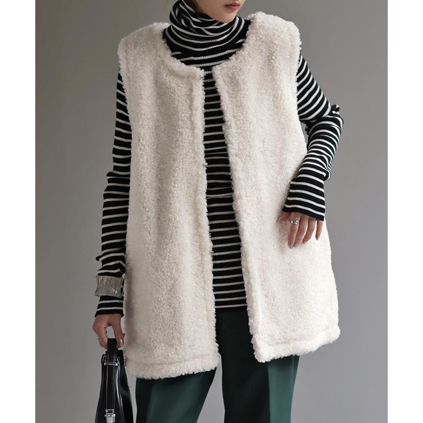 ベスト ファー 2way ジレ レディース トップス ファーベスト ファージレ ボア 前開き レイヤード ノーカラ― | HUG.U | 07