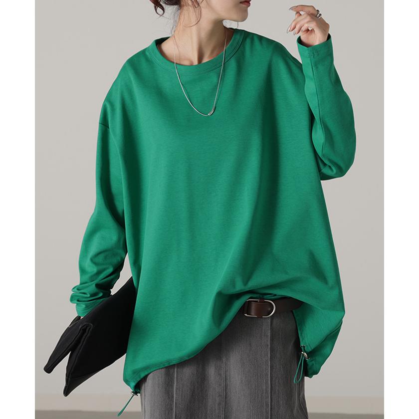 カットソー ドロスト ロンT オーバーサイズ レディース カットソー ティーシャツ 無地 長袖 Tシャツ ロング | HUG.U | 10