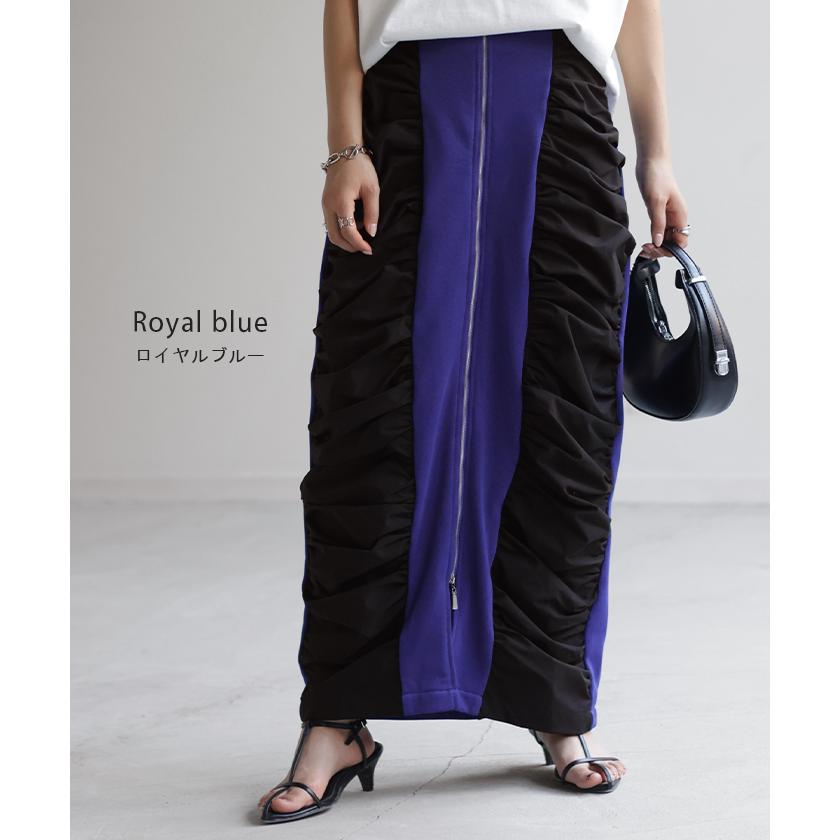 スカート サイド ギャザー タイトスカート レディース ボトムス 変形 ロングスカート マキシスカート スウェット | HUG.U | 16