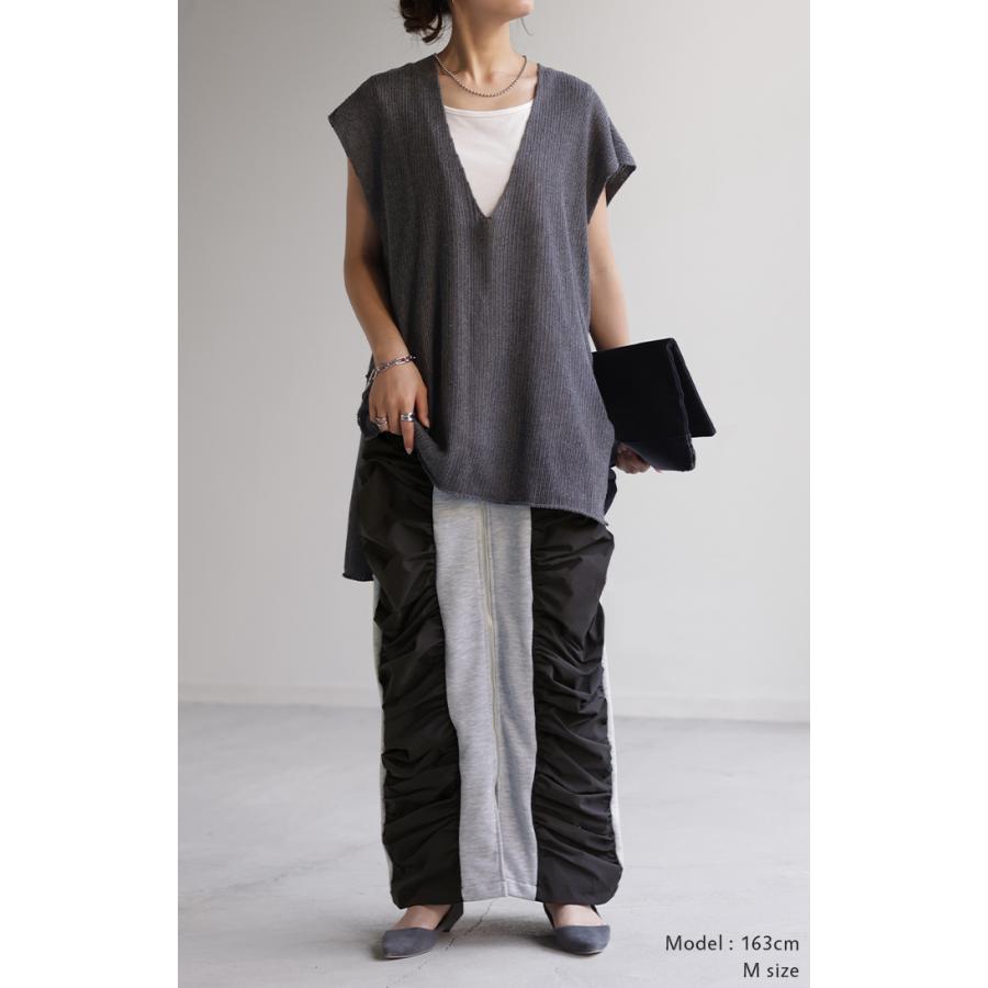 スカート サイド ギャザー タイトスカート レディース ボトムス 変形 ロングスカート マキシスカート スウェット | HUG.U | 06