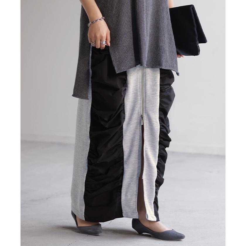 スカート サイド ギャザー タイトスカート レディース ボトムス 変形 ロングスカート マキシスカート スウェット | HUG.U | 07