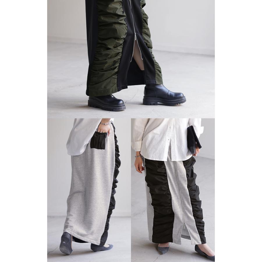 スカート サイド ギャザー タイトスカート レディース ボトムス 変形 ロングスカート マキシスカート スウェット | HUG.U | 09