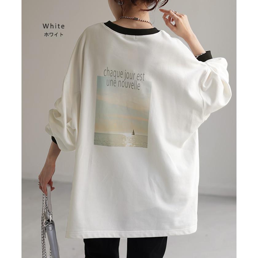 カットソー ロンT プリント レディース Tシャツ プリント 長袖 厚手 ロング ロゴ ロゴT バックプリント | HUG.U | 18