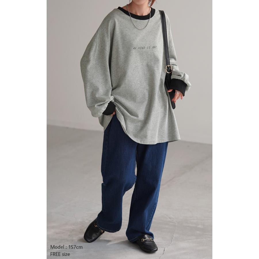 カットソー ロンT プリント レディース Tシャツ プリント 長袖 厚手 ロング ロゴ ロゴT バックプリント | HUG.U | 06