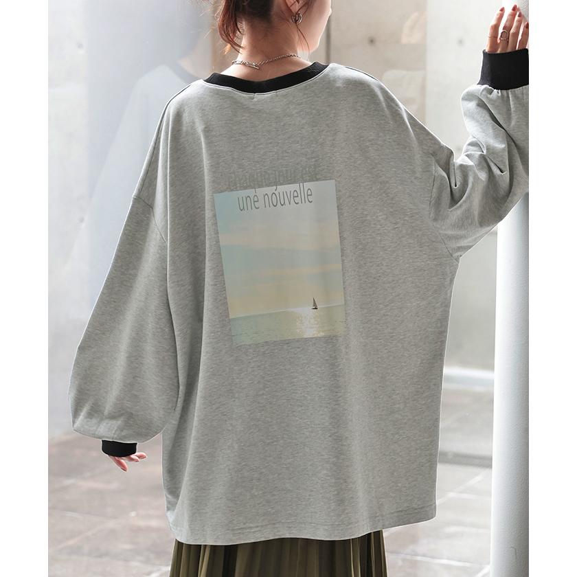 カットソー ロンT プリント レディース Tシャツ プリント 長袖 厚手 ロング ロゴ ロゴT バックプリント | HUG.U | 08