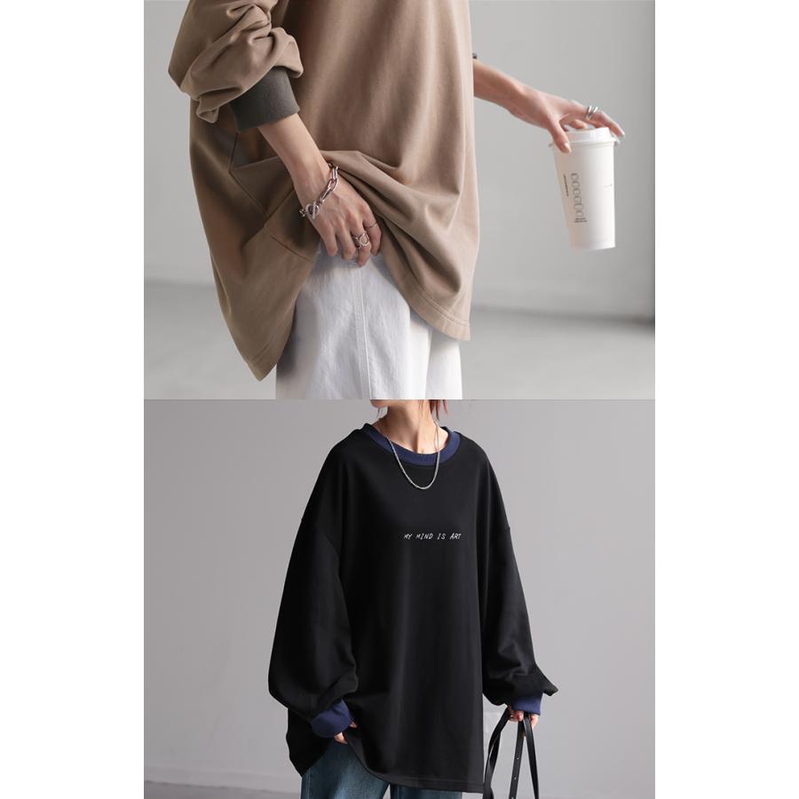 カットソー ロンT プリント レディース Tシャツ プリント 長袖 厚手 ロング ロゴ ロゴT バックプリント | HUG.U | 09